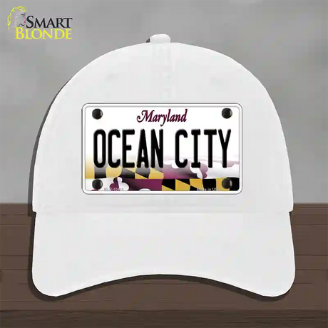 Ocean City Maryland Novelty License Plate Hat Unconstructed Cotton / White