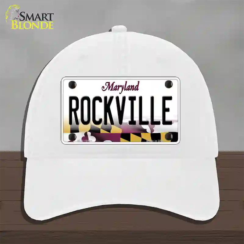 Rockville Maryland Novelty License Plate Hat Unconstructed Cotton / White