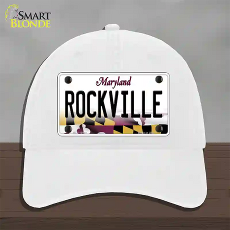 Rockville Maryland Novelty License Plate Hat Unconstructed Cotton / White