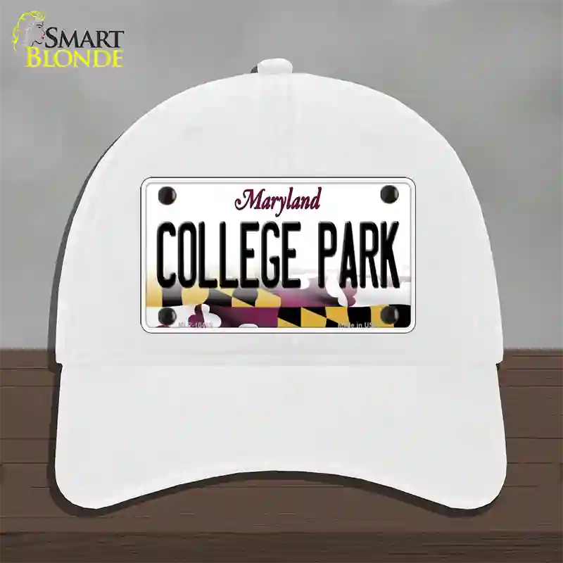 College Park Maryland Novelty License Plate Hat Unconstructed Cotton / White