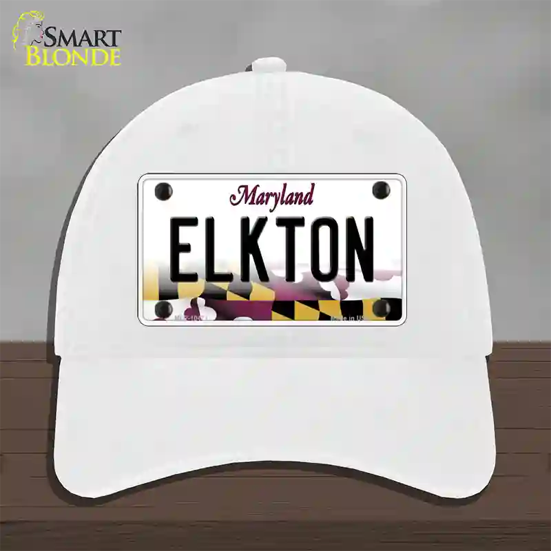 Elkton Maryland Novelty License Plate Hat Unconstructed Cotton / White