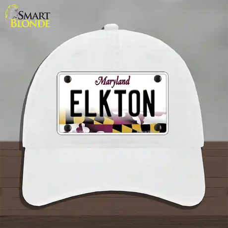 Elkton Maryland Novelty License Plate Hat Unconstructed Cotton / White