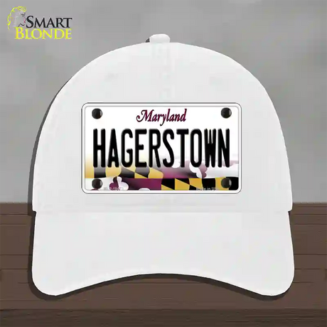 Hagerstown Maryland Novelty License Plate Hat Unconstructed Cotton / White