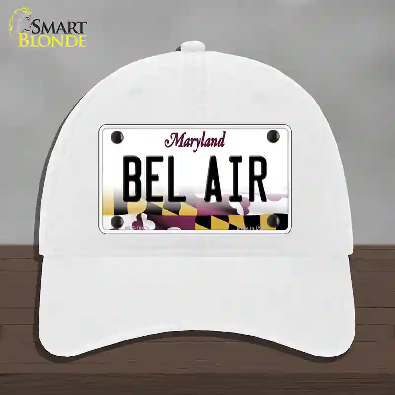 Bel Air Maryland Novelty License Plate Hat Unconstructed Cotton / White