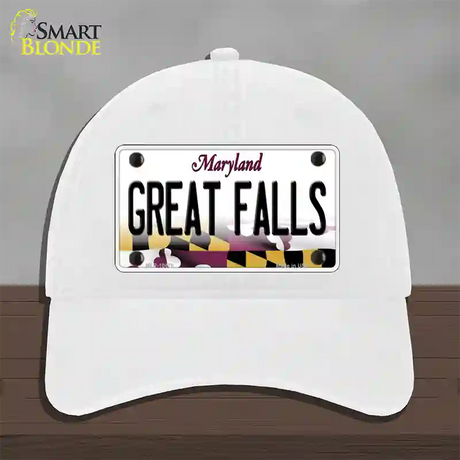 Great Falls Maryland Novelty License Plate Hat Unconstructed Cotton / White