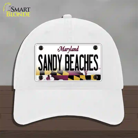 Sandy Beaches Maryland Novelty License Plate Hat Unconstructed Cotton / White