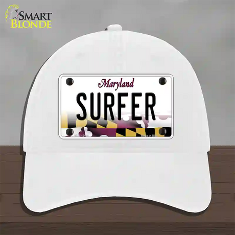 Surfer Maryland Novelty License Plate Hat Unconstructed Cotton / White