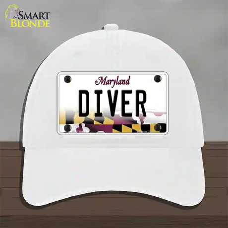 Diver Maryland Novelty License Plate Hat Unconstructed Cotton / White