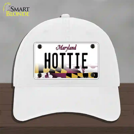 Hottie Maryland Novelty License Plate Hat Unconstructed Cotton / White