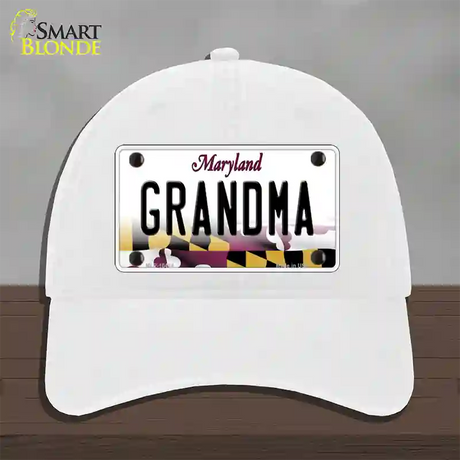 Grandma Maryland Novelty License Plate Hat Unconstructed Cotton / White