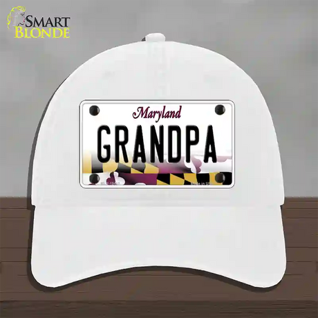 Grandpa Maryland Novelty License Plate Hat Unconstructed Cotton / White