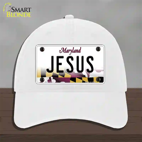 Jesus Maryland Novelty License Plate Hat Unconstructed Cotton / White