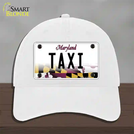 Taxi Maryland Novelty License Plate Hat Unconstructed Cotton / White