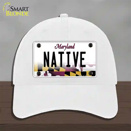 Native Maryland Novelty License Plate Hat Unconstructed Cotton / White