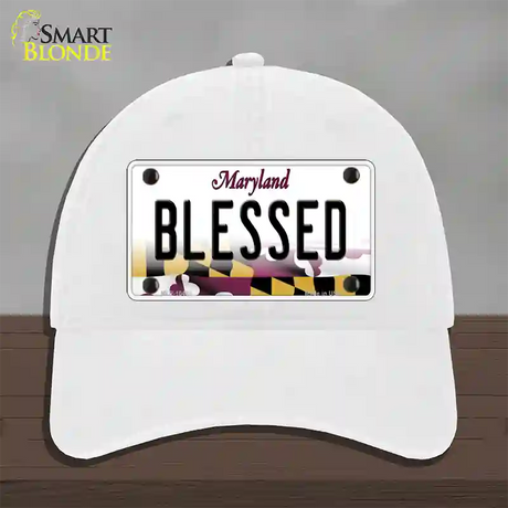 Blessed Maryland Novelty License Plate Hat Unconstructed Cotton / White