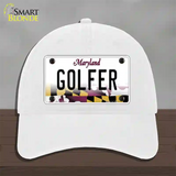 Golfer Maryland Novelty License Plate Hat Unconstructed Cotton / White