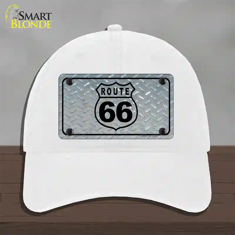 Route 66 Shield Diamond Novelty License Plate Hat Unconstructed Cotton / White