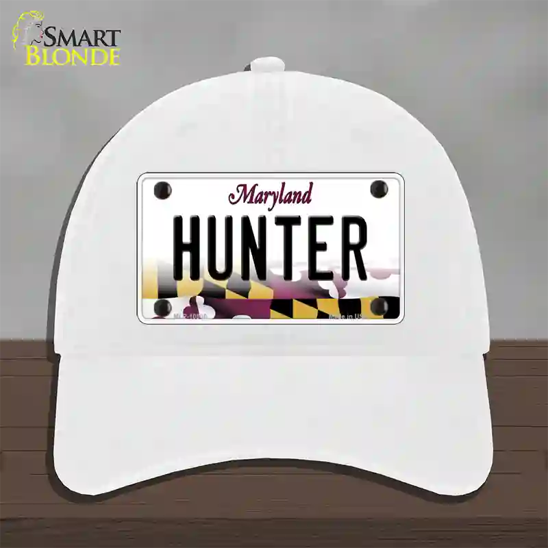 Hunter Maryland Novelty License Plate Hat Unconstructed Cotton / White