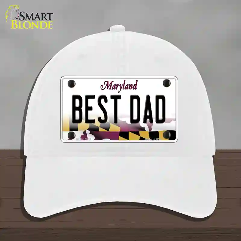 Best Dad Maryland Novelty License Plate Hat Unconstructed Cotton / White