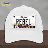 Rebel Maryland Novelty License Plate Hat Unconstructed Cotton / White