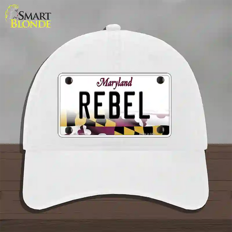 Rebel Maryland Novelty License Plate Hat Unconstructed Cotton / White