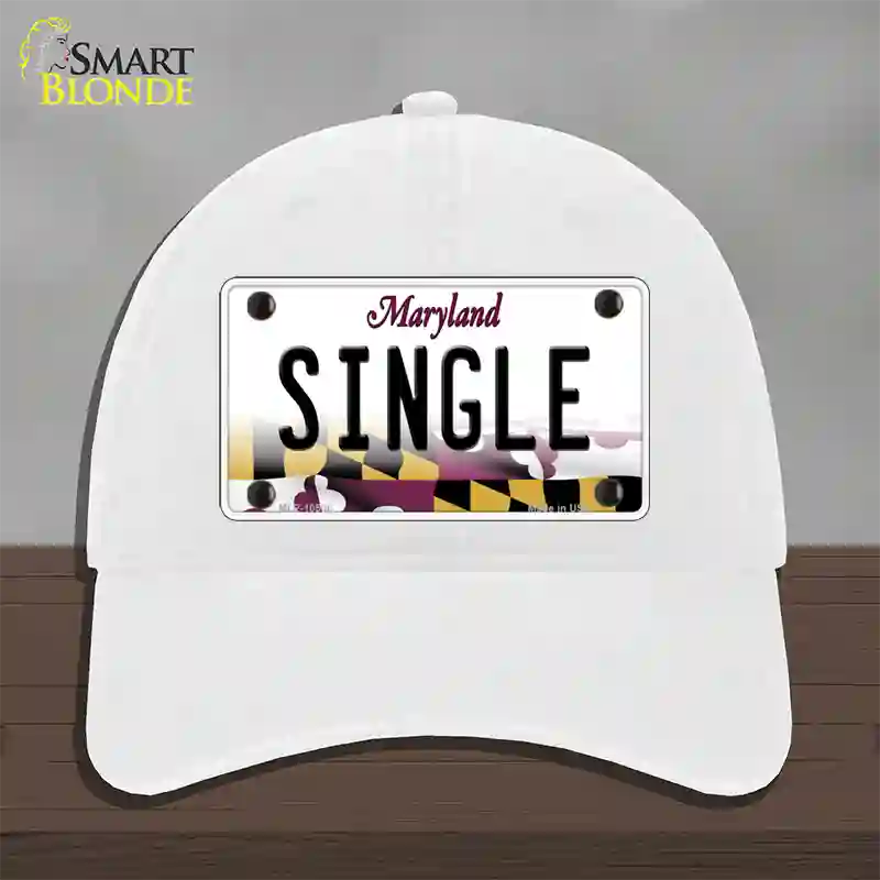 Single Maryland Novelty License Plate Hat Unconstructed Cotton / White