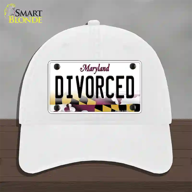 Divorced Maryland Novelty License Plate Hat Unconstructed Cotton / White