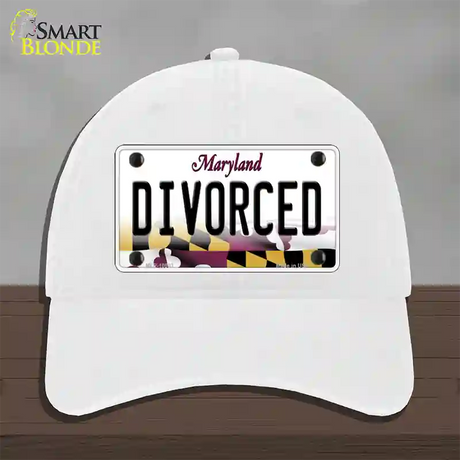 Divorced Maryland Novelty License Plate Hat Unconstructed Cotton / White