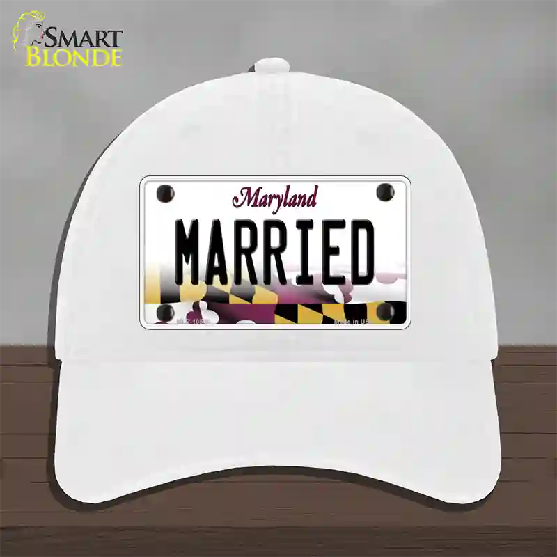 Married Maryland Novelty License Plate Hat Unconstructed Cotton / White