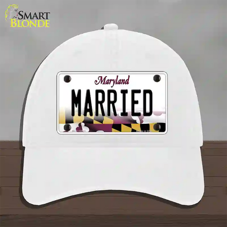 Married Maryland Novelty License Plate Hat Unconstructed Cotton / White