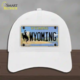 Wyoming Tag Novelty License Plate Hat Unconstructed Cotton / White