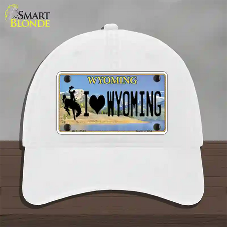 I Love Wyoming Novelty License Plate Hat Unconstructed Cotton / White