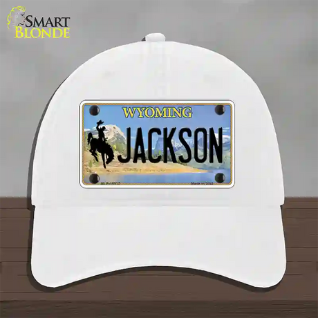 Jackson Wyoming Novelty License Plate Hat Unconstructed Cotton / White