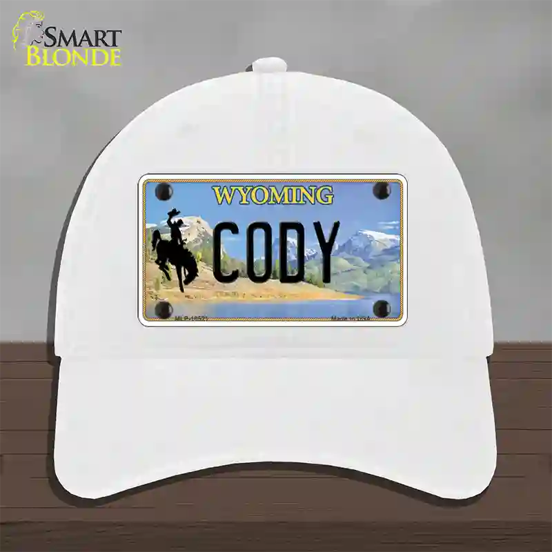 Cody Wyoming Novelty License Plate Hat Unconstructed Cotton / White