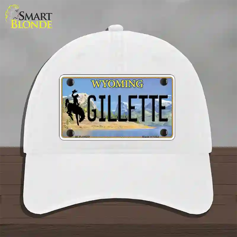 Gillette Wyoming Novelty License Plate Hat Unconstructed Cotton / White