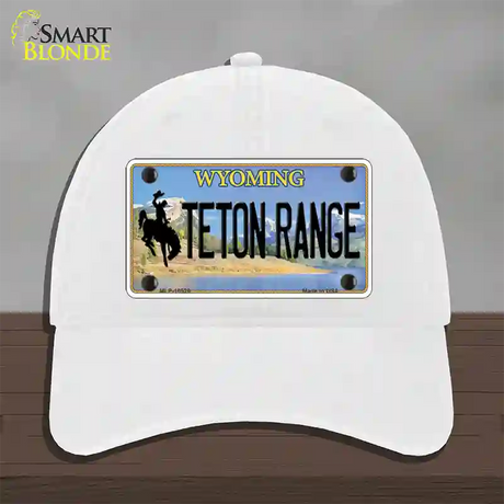 Teton Range Wyoming Novelty License Plate Hat Unconstructed Cotton / White