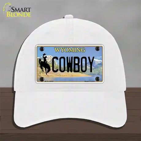 Cowboy Wyoming Novelty License Plate Hat Unconstructed Cotton / White