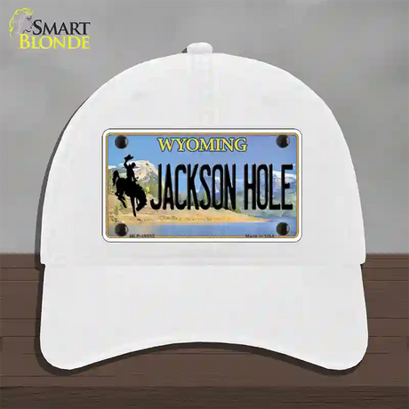 Jackson Hole Wyoming Novelty License Plate Hat Unconstructed Cotton / White