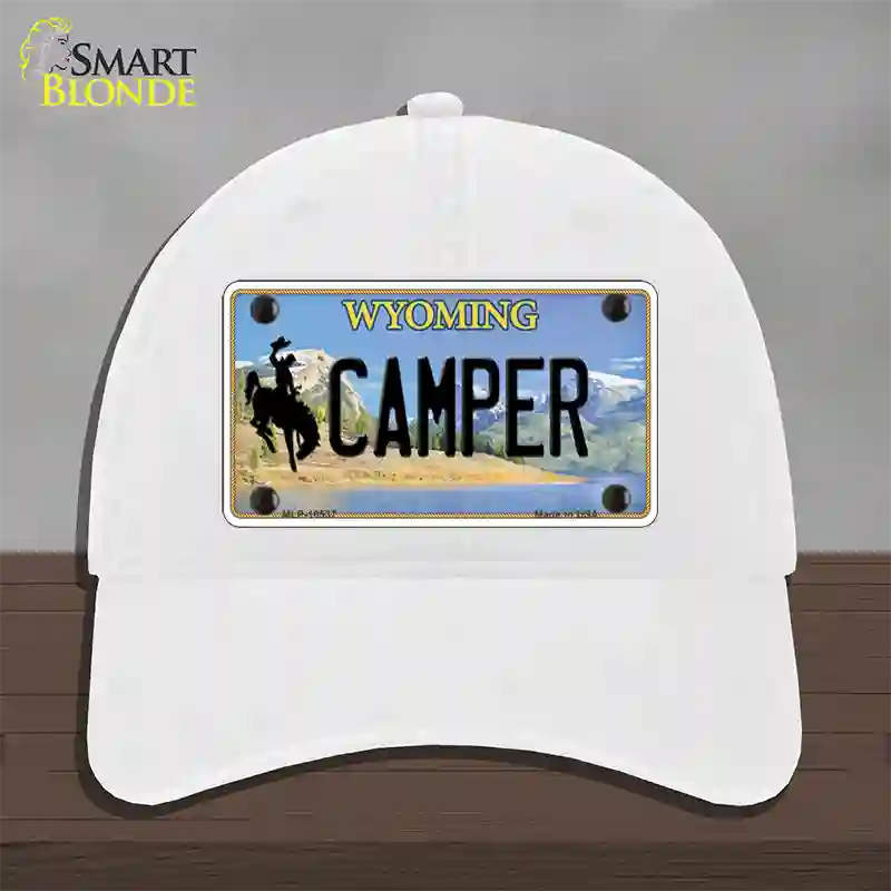 Camper Wyoming Novelty License Plate Hat Unconstructed Cotton / White