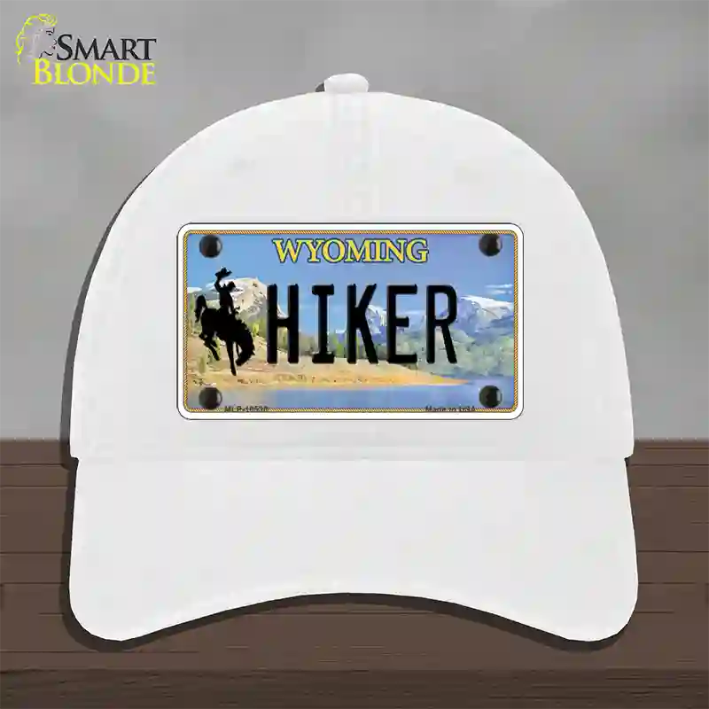 Hiker Wyoming Novelty License Plate Hat Unconstructed Cotton / White