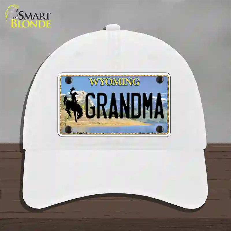 Grandma Wyoming Novelty License Plate Hat Unconstructed Cotton / White