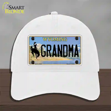 Grandma Wyoming Novelty License Plate Hat Unconstructed Cotton / White