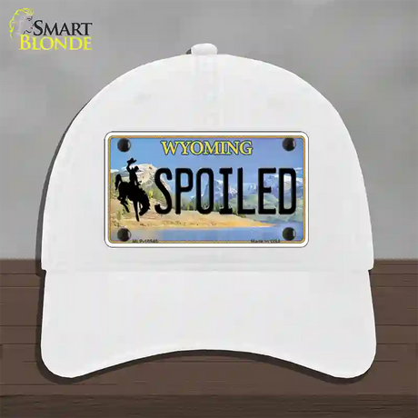 Spoiled Wyoming Novelty License Plate Hat Unconstructed Cotton / White