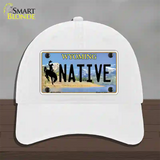 Native Wyoming Novelty License Plate Hat Unconstructed Cotton / White