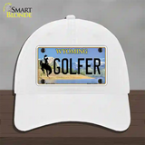 Golfer Wyoming Novelty License Plate Hat Unconstructed Cotton / White