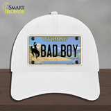 Bad Boy Wyoming Novelty License Plate Hat Unconstructed Cotton / White