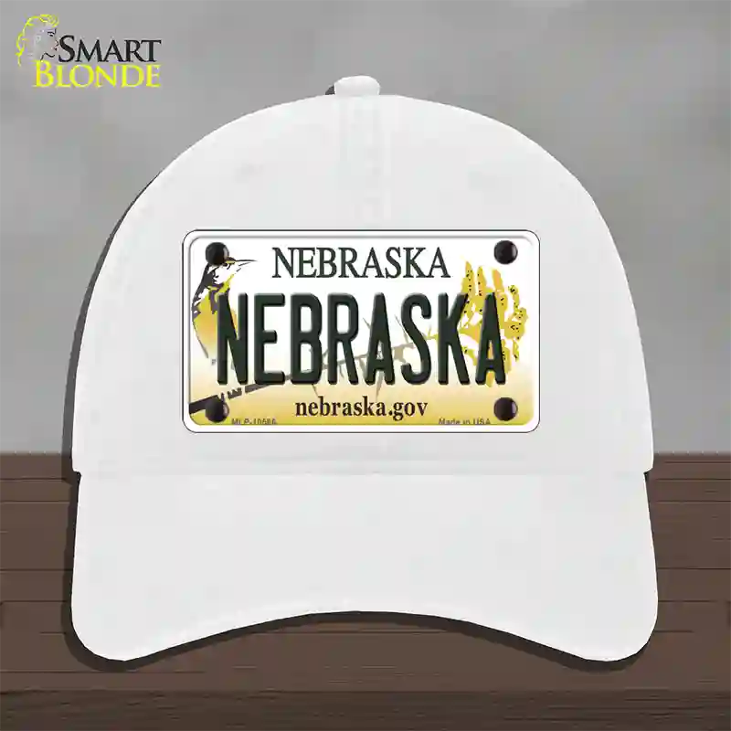 Nebraska Gov Novelty License Plate Hat Unconstructed Cotton / White