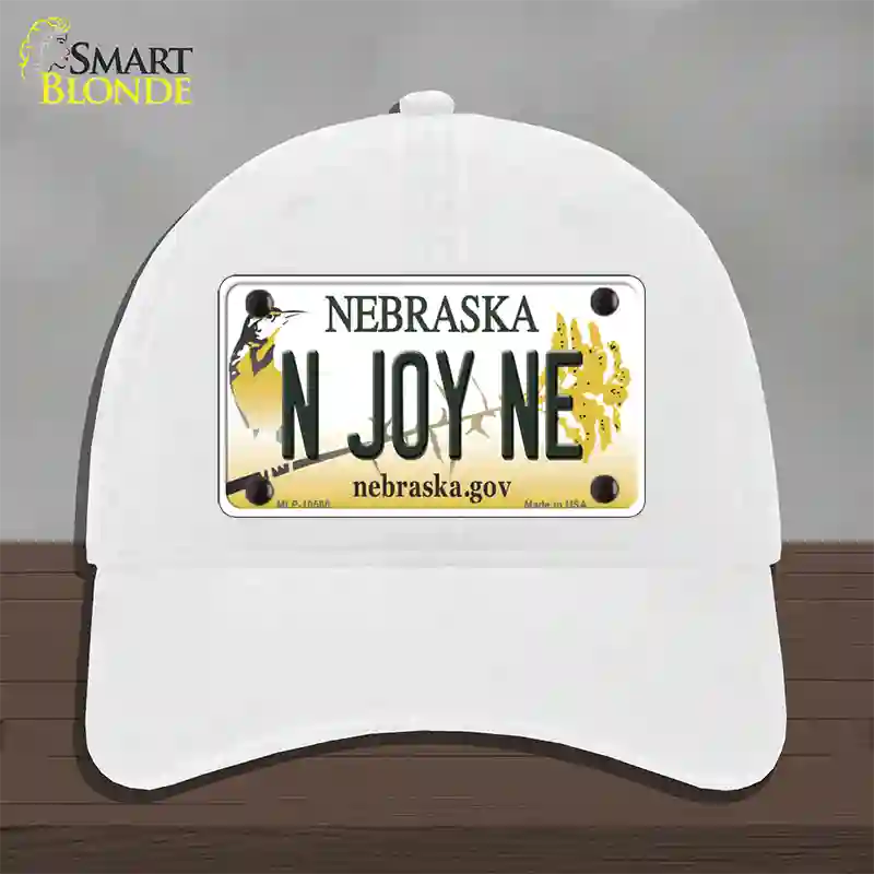 N Joy NE Nebraska Novelty License Plate Hat Unconstructed Cotton / White