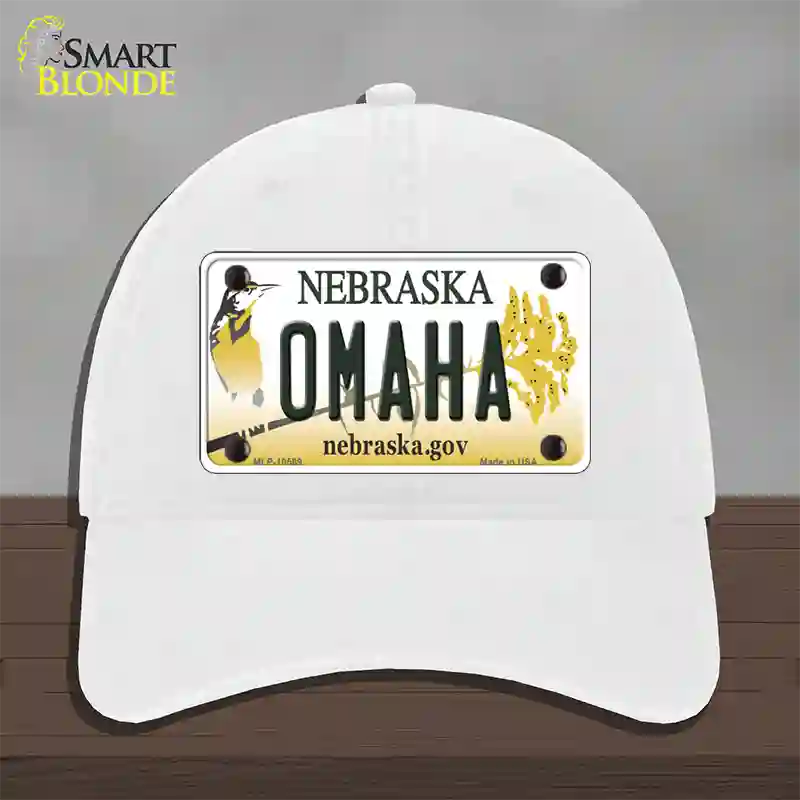 Omaha Nebraska Novelty License Plate Hat Unconstructed Cotton / White