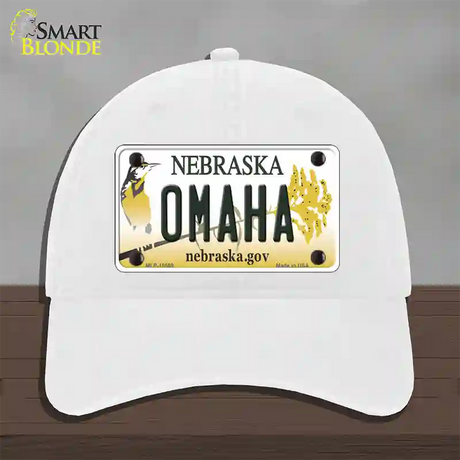 Omaha Nebraska Novelty License Plate Hat Unconstructed Cotton / White